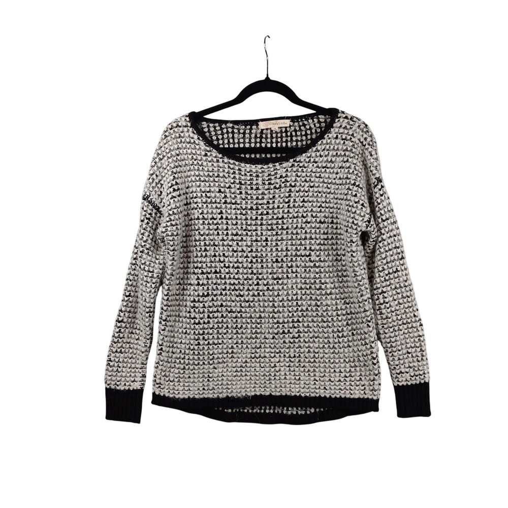 Rewind Womens Sweater Size M Black Whiteโ Marled Knit Crew Neck Long Sleeve